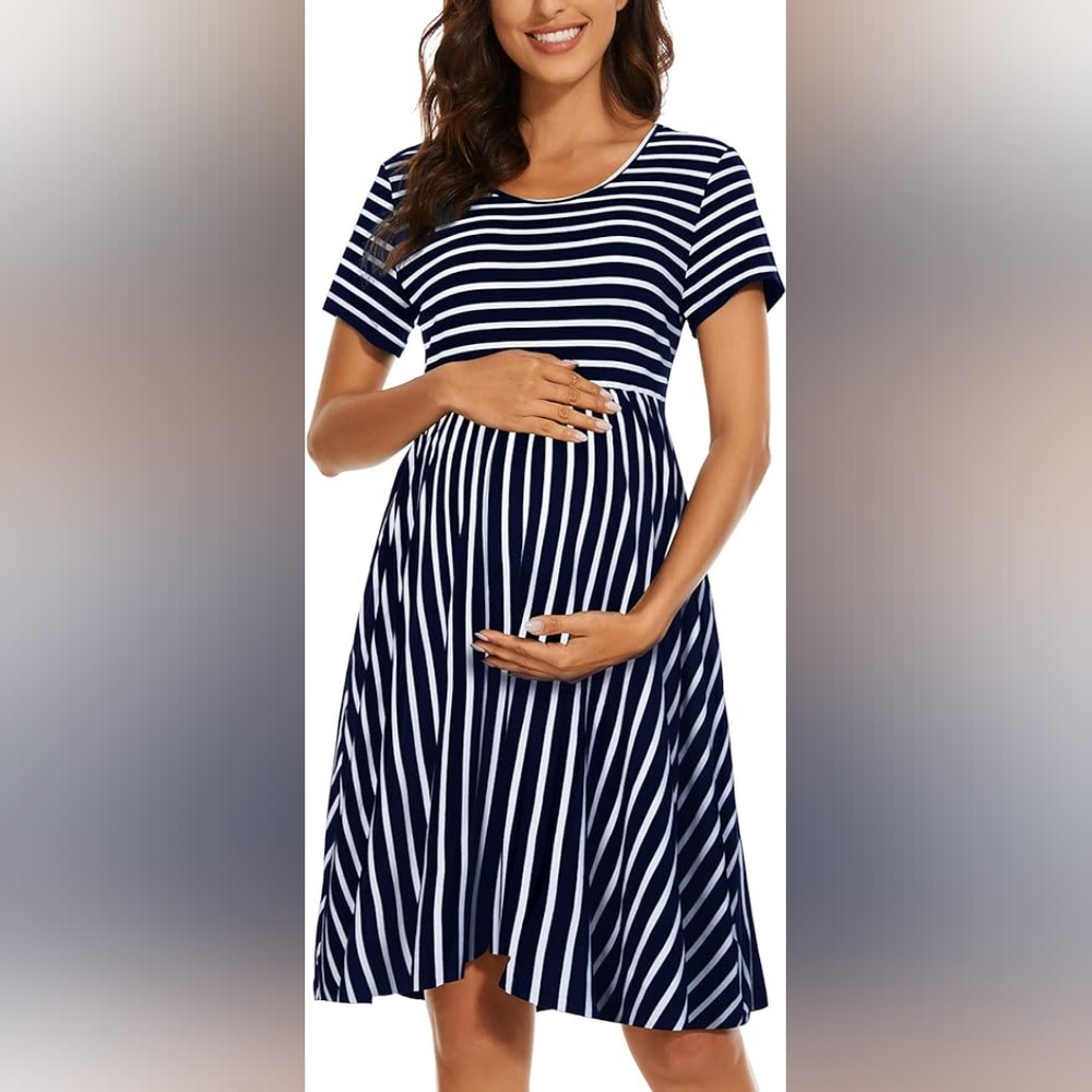 Women's Short Sleeve Maternity Dress with Pockets. WOOXIO from Amazon